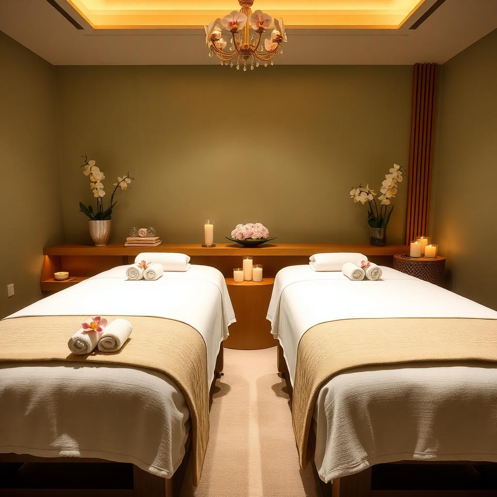 Couple massage setup with two tables